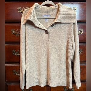 Sag Harbor Woman Neutral Cream Ribbed Pullover Sweater